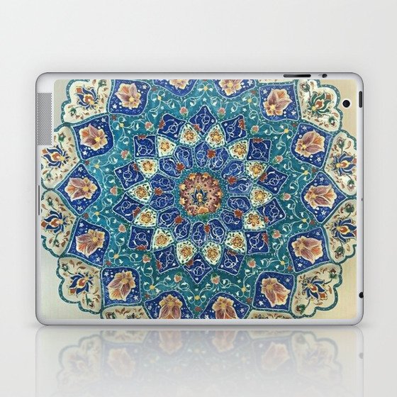 Arabic art Mandela blue gold green and white Laptop & iPad Skin