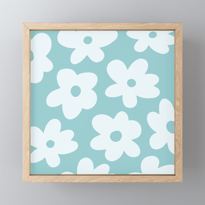 Groovy Blue Flowers Framed Mini Art Print