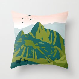 Machu Picchu Illustration by Cindy Rose Studio Throw Pillow