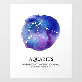 Aquarius Watercolor Zodiac Constellation Art Print