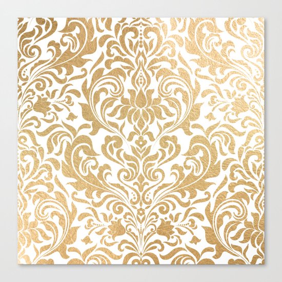 Gold foil swirls damask #12 Canvas Print