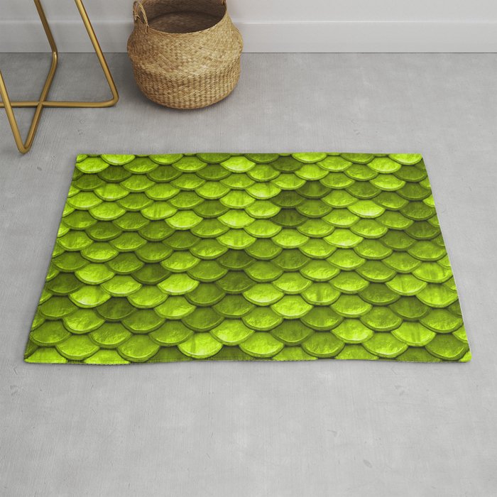Lime Green Mermaid Tail Scales Rug