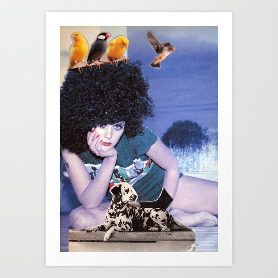 The girl with a bird's nest in her hair Art Print