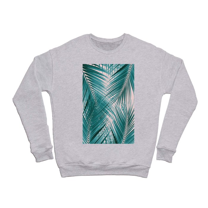 Teal Blush Palm Leaves Dream - Cali Summer Vibes #1 #tropical #decor #art #society6 Crewneck Sweatshirt