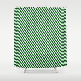 [ Thumbnail: Lavender and Dark Green Colored Lined Pattern Shower Curtain ]