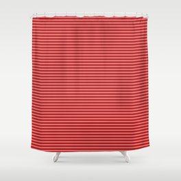 [ Thumbnail: Light Coral & Red Colored Lined Pattern Shower Curtain ]