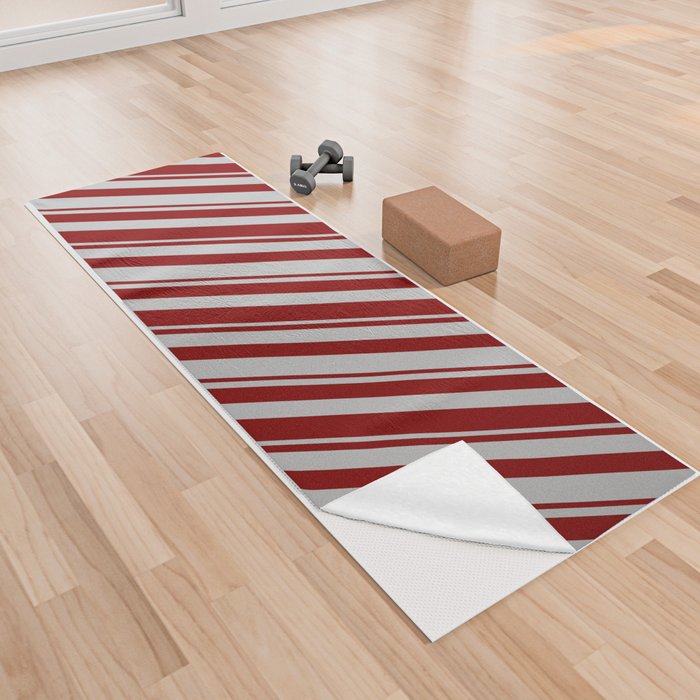 Maroon and Grey Colored Pattern of Stripes Yoga Towel