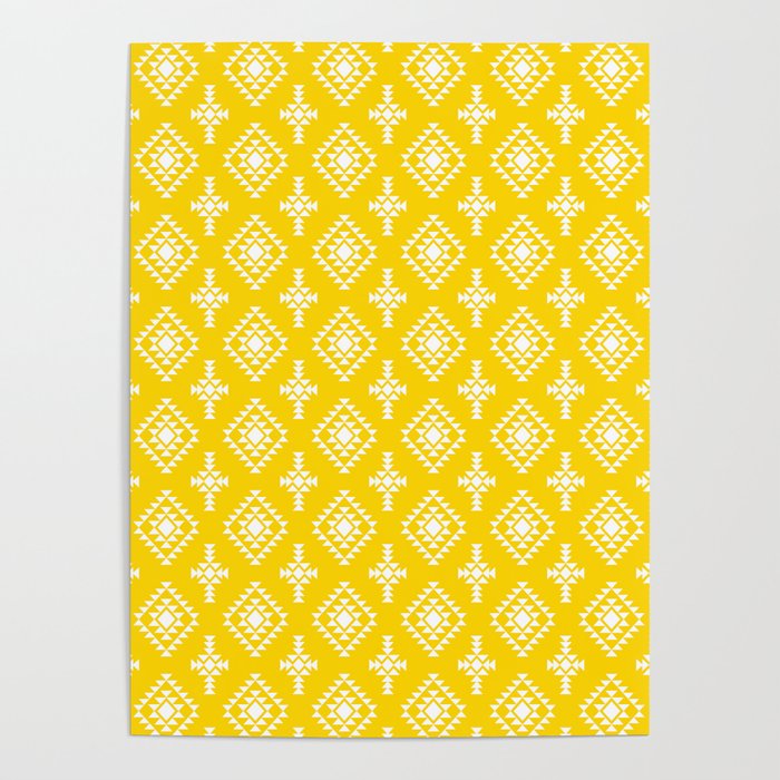 Yellow and White Native American Tribal Pattern Poster