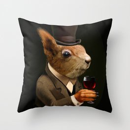 Sophisticated Pet -- Squirrel in Top Hat with glass of wine Throw Pillow