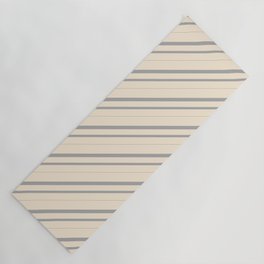 [ Thumbnail: Beige & Dark Grey Colored Lined Pattern Yoga Mat ]