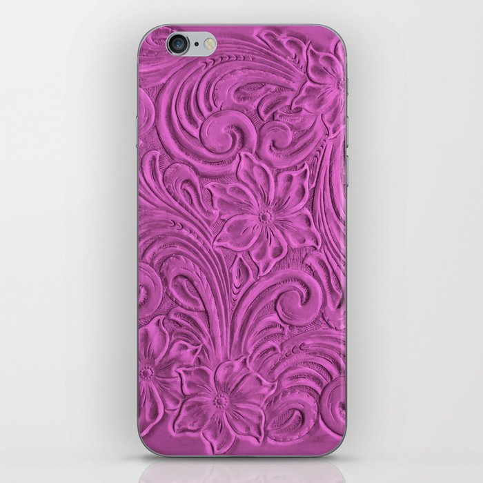 Bright pink tooled leather iPhone Skin