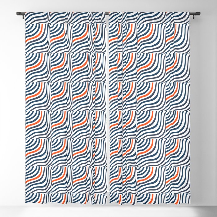 Striped Shells Navy Blue and Red Retro Abstract Modern Independence Day July 4th Preppy Pattern Blackout Curtain