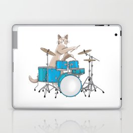Cat Playing Drums - Blue Laptop & iPad Skin