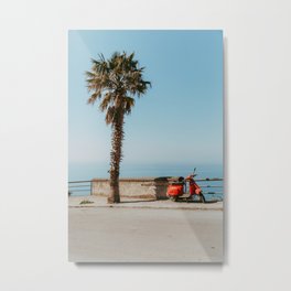 Italian summers | photo print red vespa at Amalfi coast Italy Metal Print | Redvespa, Photoprintpalmtree, Summerholiday, Amalficoastitaly, Palmtree, Scooter, Vespa, Mediterraneansea, Photoprintvespa, Amalficoast 