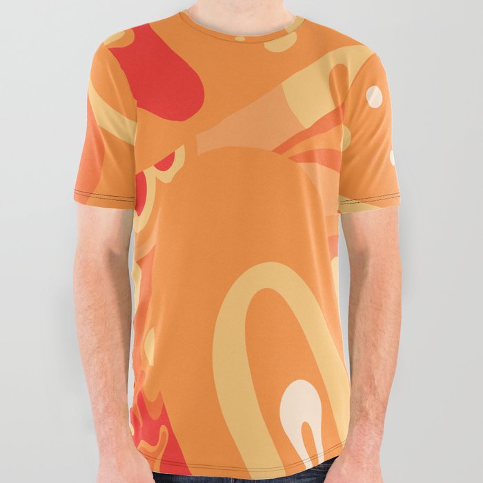 So Trippy Retro Psychedelic Abstract Pattern 2 in Orange Tangerine Tones All Over Graphic Tee