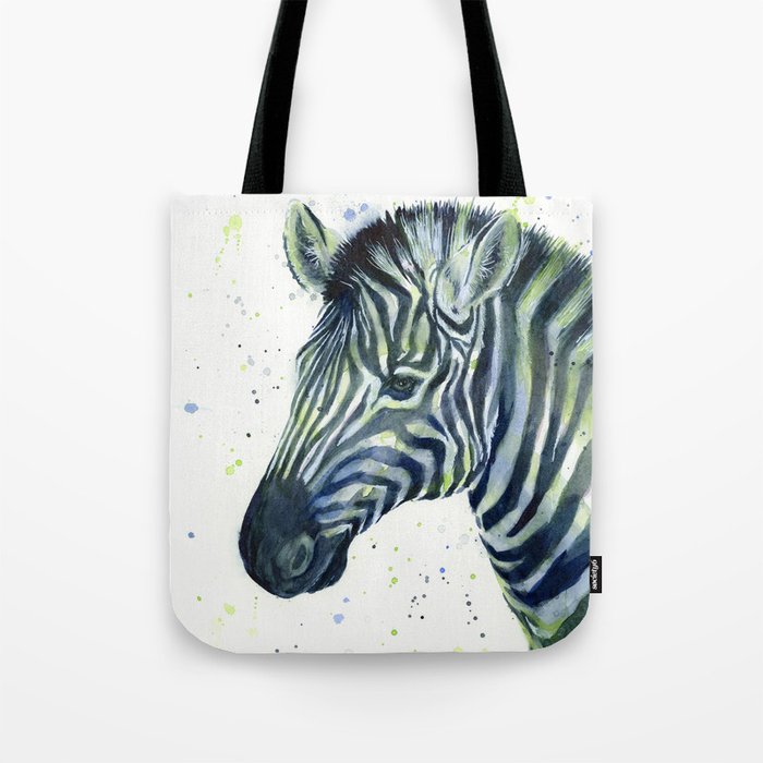 Zebra Watercolor Blue Green Animal Tote Bag
