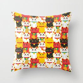 Maneki Neko Japanese Lucky Cat Pattern Throw Pillow