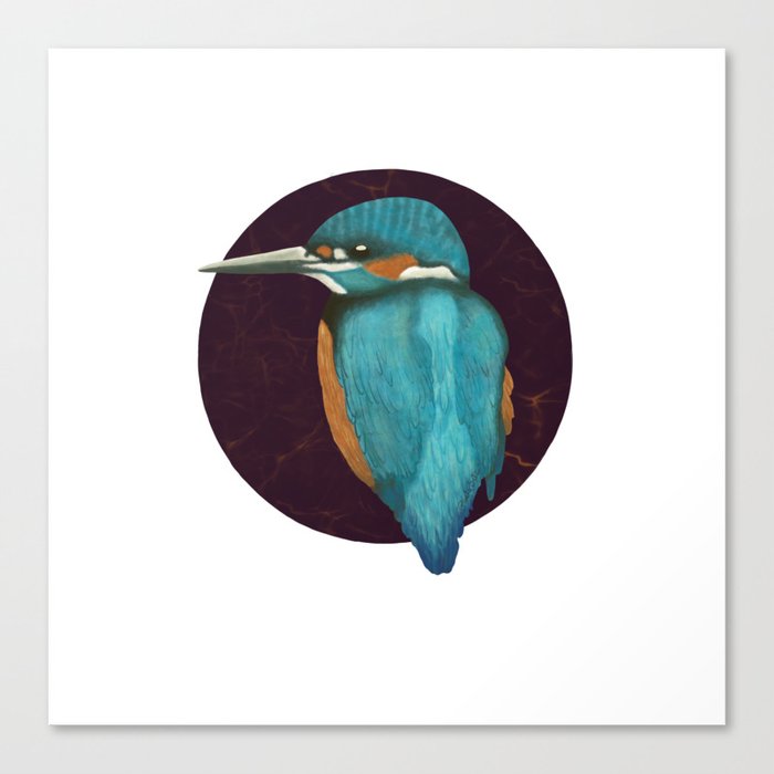 Kingfisher drawing in a burgundy circle Canvas Print