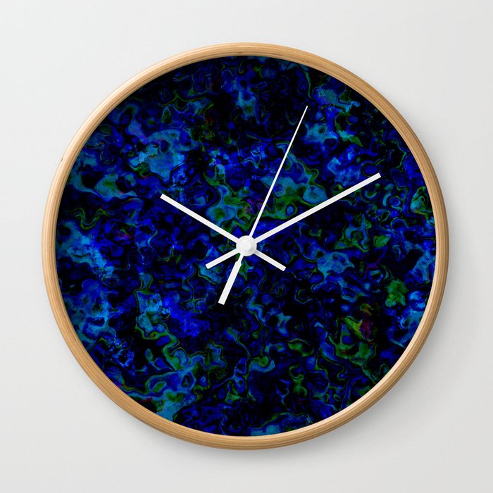 Dark Blue and little green shapes Wall Clock