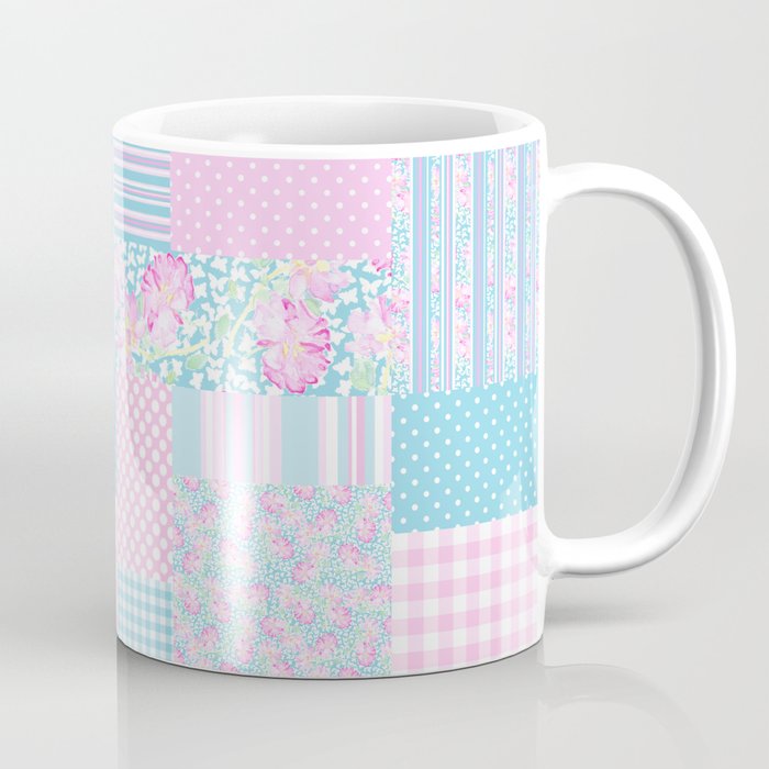 Roses and Butterflies Faux Patchwork Coffee Mug