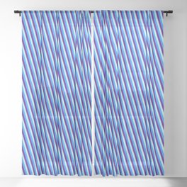 [ Thumbnail: Turquoise, Blue & Indigo Colored Lined/Striped Pattern Sheer Curtain ]