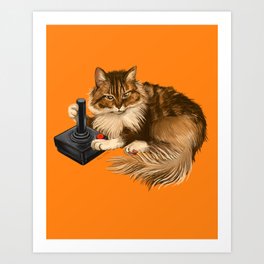 Gamer cat retro Art Print