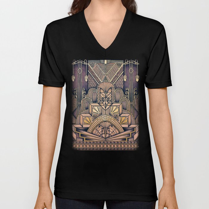 Art Deco Design V Neck T Shirt