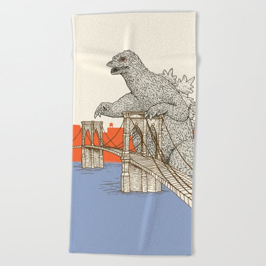 Godzilla vs. the Brooklyn Bridge Beach Towel