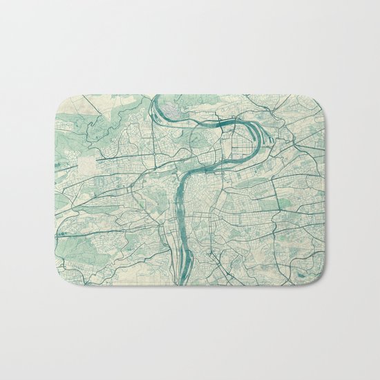 Prague Map Blue Vintage Bath Mat