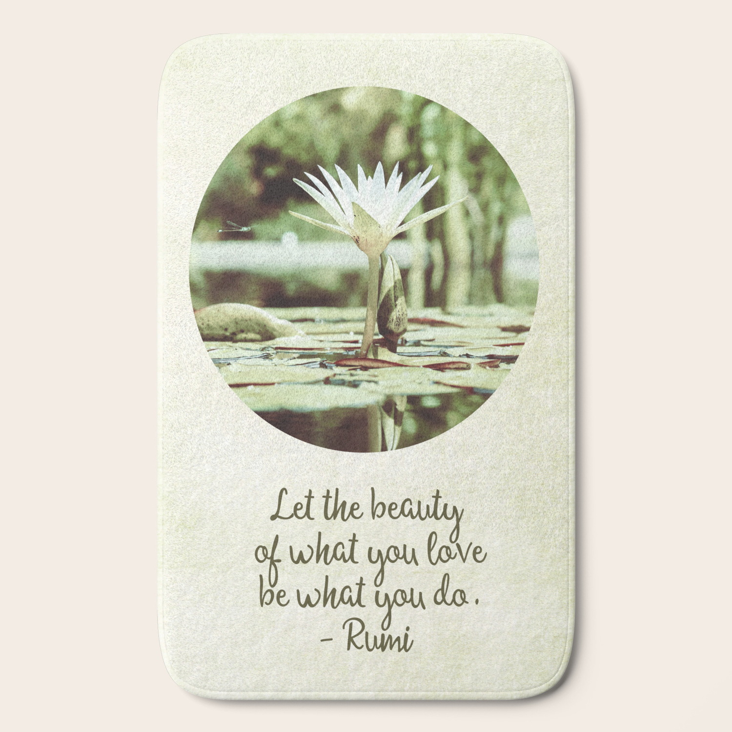 Lily Of The Valley Quotes Zen Flower Water Lily With Inspirational Rumi Quote Bath Mat By Art Gallery | Society6