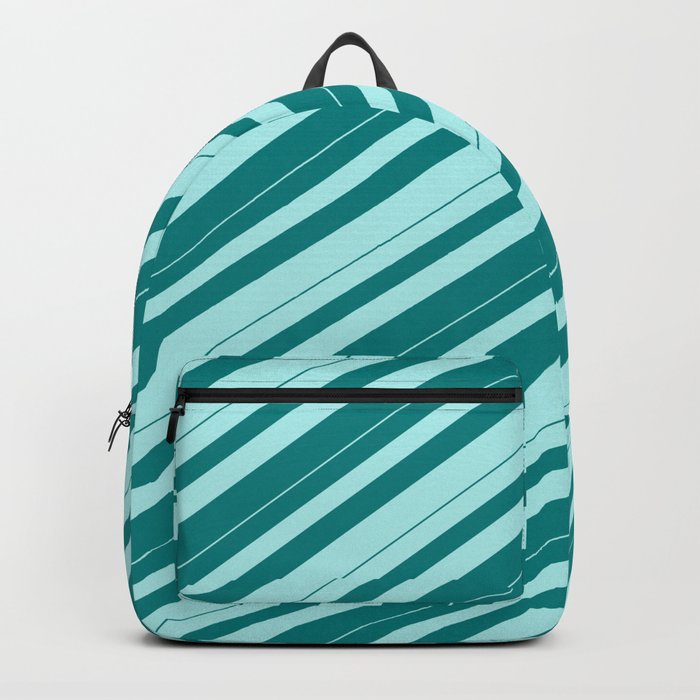 Teal & Turquoise Colored Lines/Stripes Pattern Backpack
