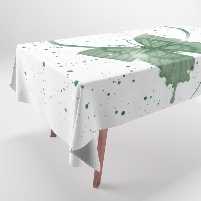 Pretty Green Butterfly Fluttering on Heart of Vines and Paint Splatter Background Tablecloth