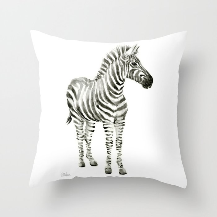 Zebra Watercolor Baby Animals Throw Pillow