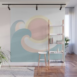 Overflow - Pastel Colourful Minimalistic Retro Style Double Wave Sunset Wall Mural