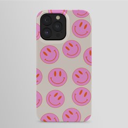Keep Smiling! - Pink and Beige Smiley Face Pattern iPhone Case | Happy, Smiley, Digital, Bright, Peace, 8X10, Vintage, Silly, Eye Catching, Cool 
