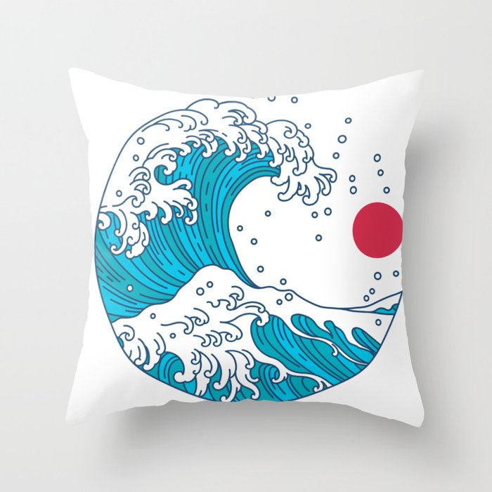 big wave japanese art style Throw Pillow