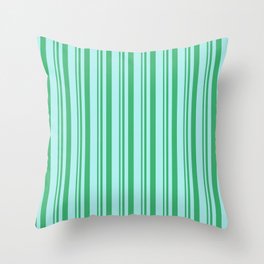 [ Thumbnail: Sea Green and Turquoise Colored Lined/Striped Pattern Throw Pillow ]