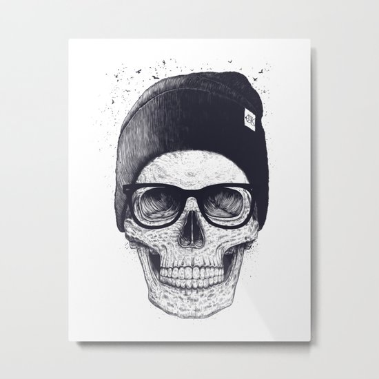 Grey Skull in a hat Metal Print