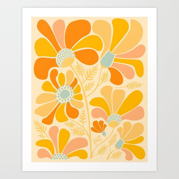 Sunny Flowers Floral Illustration Art Print