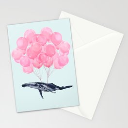 Flying Whale with Pink balloons #1 Stationery Card