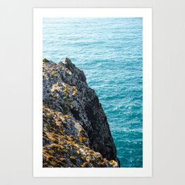 Cliff at the beautiful blue azure ocean of Cape St. Vincent, Portugal | Natural colors.  Art Print