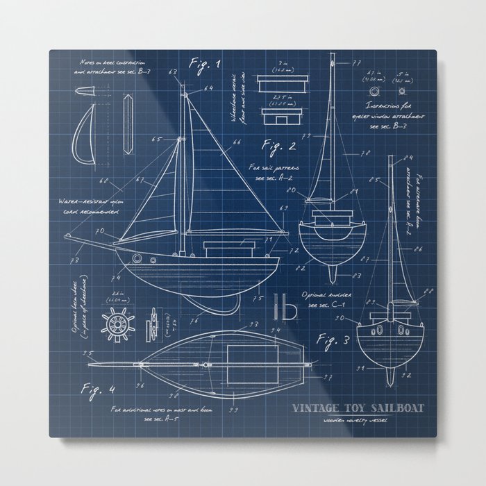 Toy Sailboat Blueprint Metal Print
