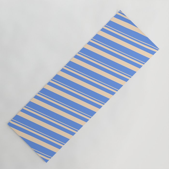 Bisque and Cornflower Blue Colored Striped/Lined Pattern Yoga Mat