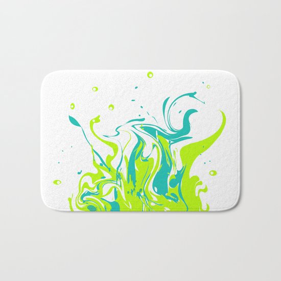 Green with turquoise blue abstraction on white background . Bath Mat