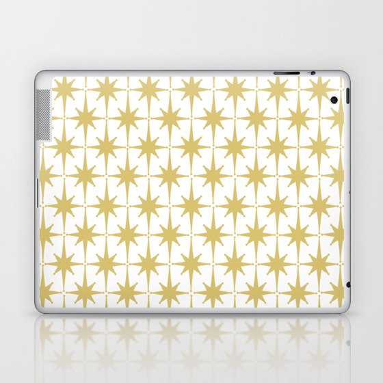 Midcentury Modern Atomic Starburst Pattern in Retro Gold and White Laptop & iPad Skin