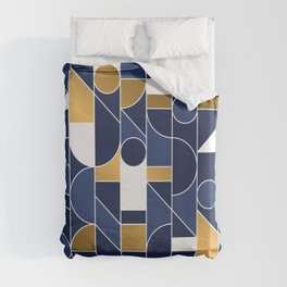 Abstract masculine marine. Blue and gold geometric hand drawn illustration pattern. Duvet Cover