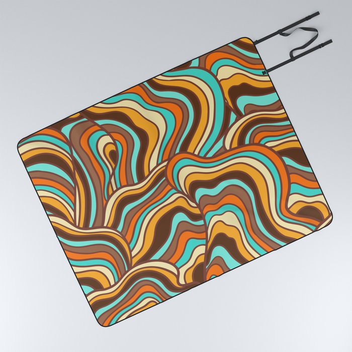 Retro Abstract Waves | Mushrooms Picnic Blanket
