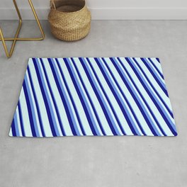 [ Thumbnail: Cornflower Blue, Blue & Light Cyan Colored Stripes/Lines Pattern Rug ]
