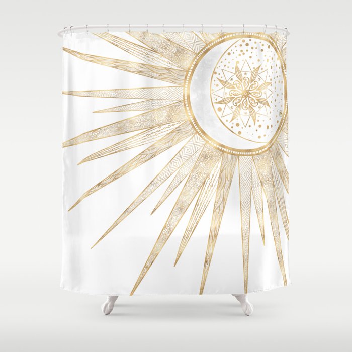Elegant Gold Doodles Sun Moon Mandala Design Shower Curtain