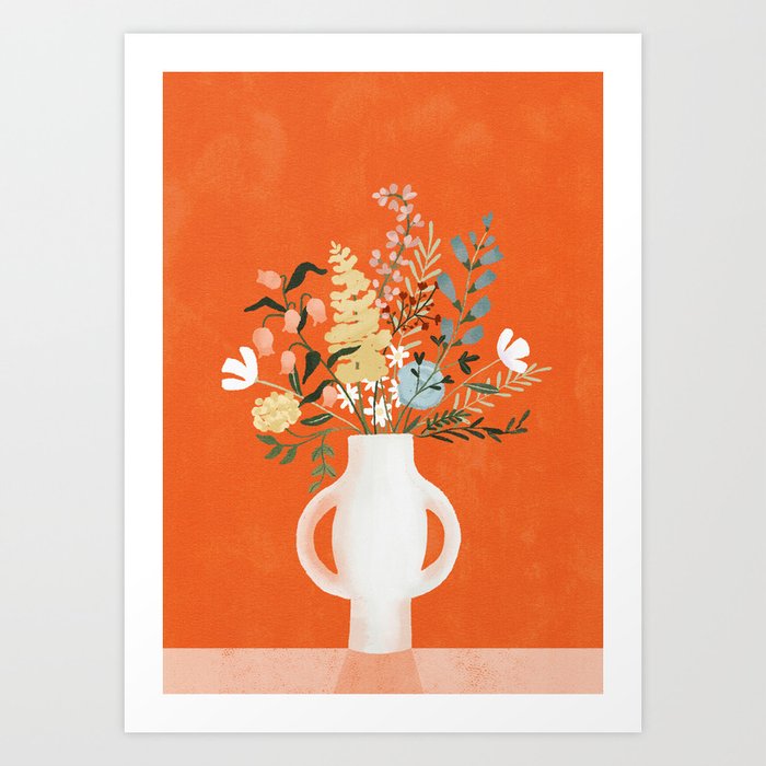 Flowers in Vase, Red Art Print